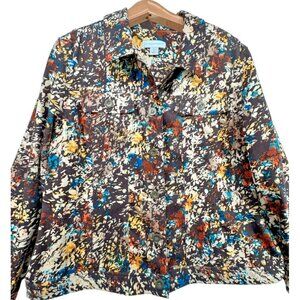 Christopher & Banks Womens Blazer Sz XL Brown Floral CottageCore Fairy Grandma